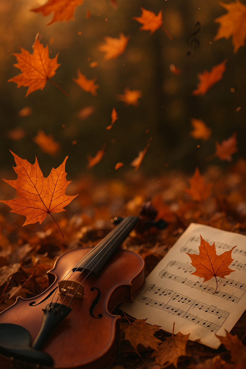 Violin in autumn leaves